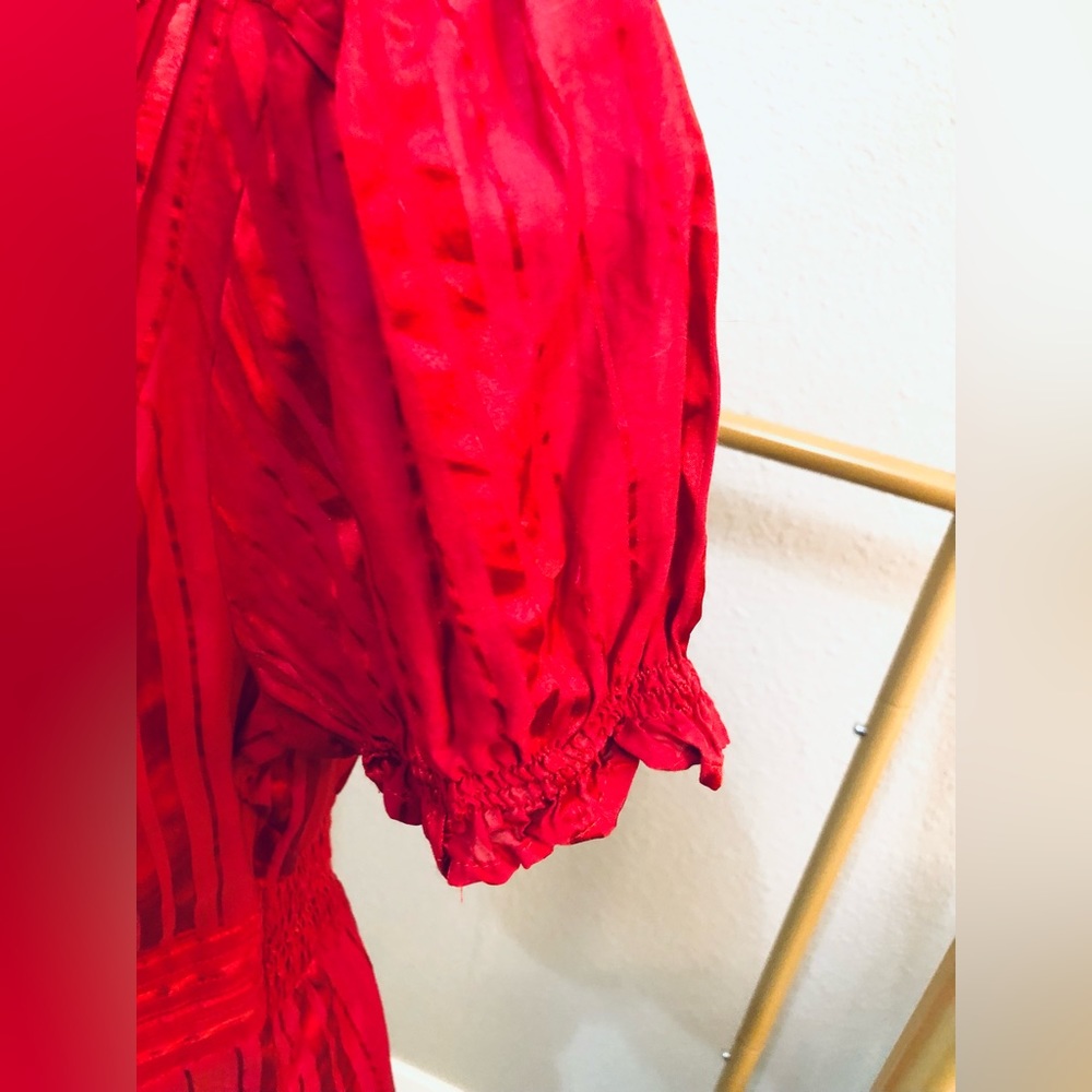 BEBE RED Short Sleeve Button Up Top in Size Medium! - Picture 6 of 16